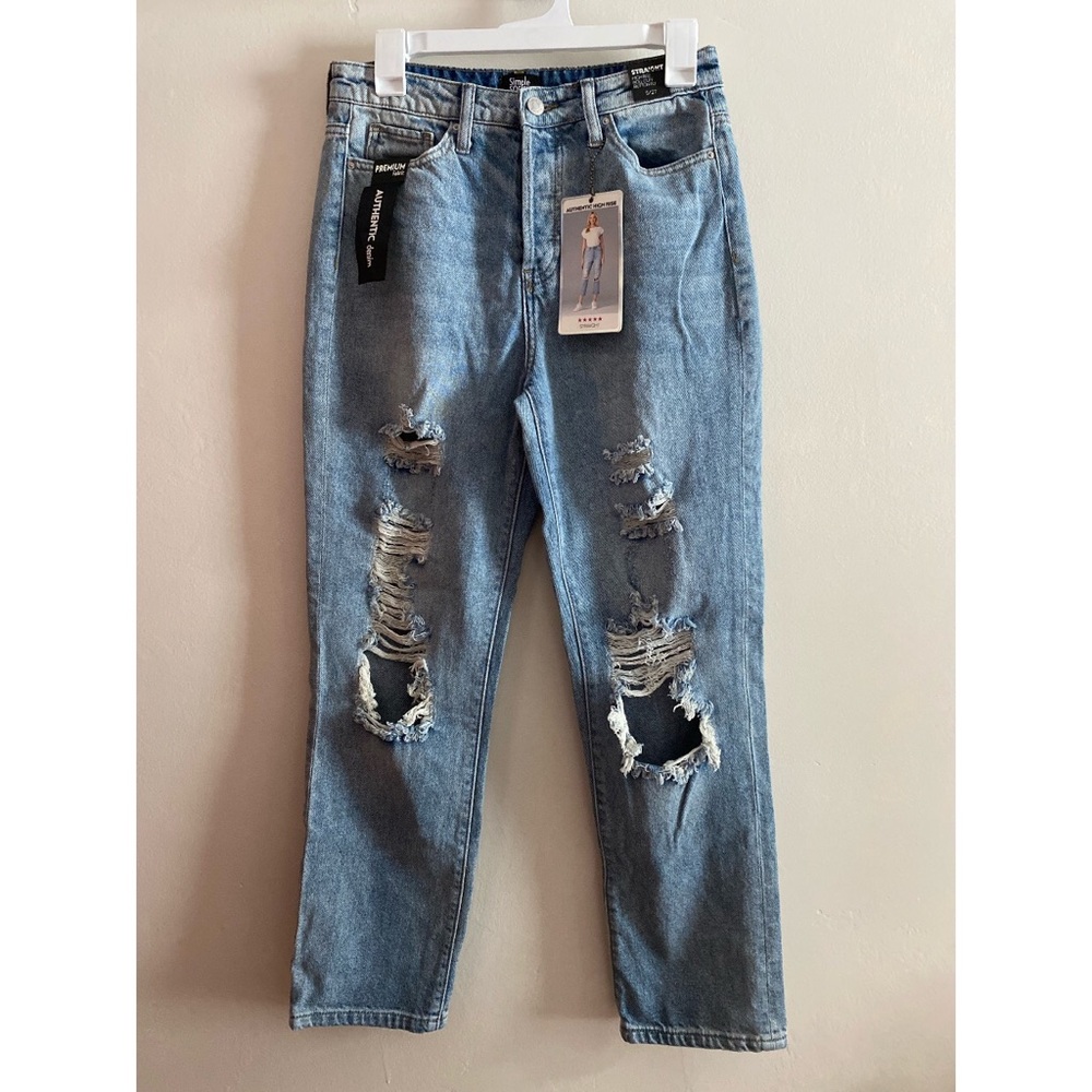 Distressed, denim jeans. Size 5/27. Brand: Simple Society